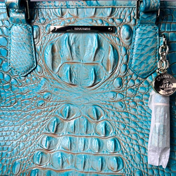 NWT BRAHMIN Mini Asher Turquoise Melbourne Croc Satchel Crossbody Handbag - Picture 1 of 9